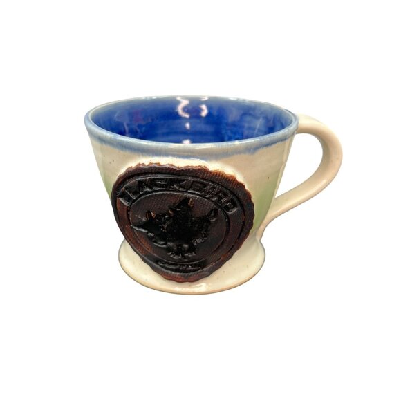 Blackbird Coffee Handmade Mug Glossy Wrens Nest Pottery Pot Shaped Cream Blue - Picture 2 of 9